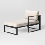 كراسى حديد مودرن شازلونج خارجي أسود وأبيض كتان ووتر بروف 200 سم