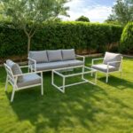 طقم اثاث خارجى معدنى 4 قطع أبيض رمادي مودرن حديد عملي