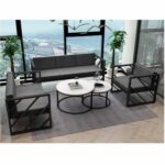 طقم اثاث خارجى معدنى 4 قطع أسود أنتيك بترابيزة رخام دائرية