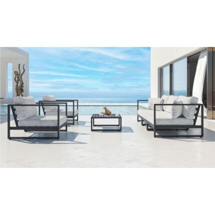 طقم اثاث خارجى معدنى ستيل 4 قطع أسود مودرن قماش كتان فاخر