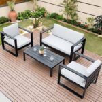 طقم اثاث خارجى حديد و كتان 4 قطع أبيض أسود مودرن – جودة عالية