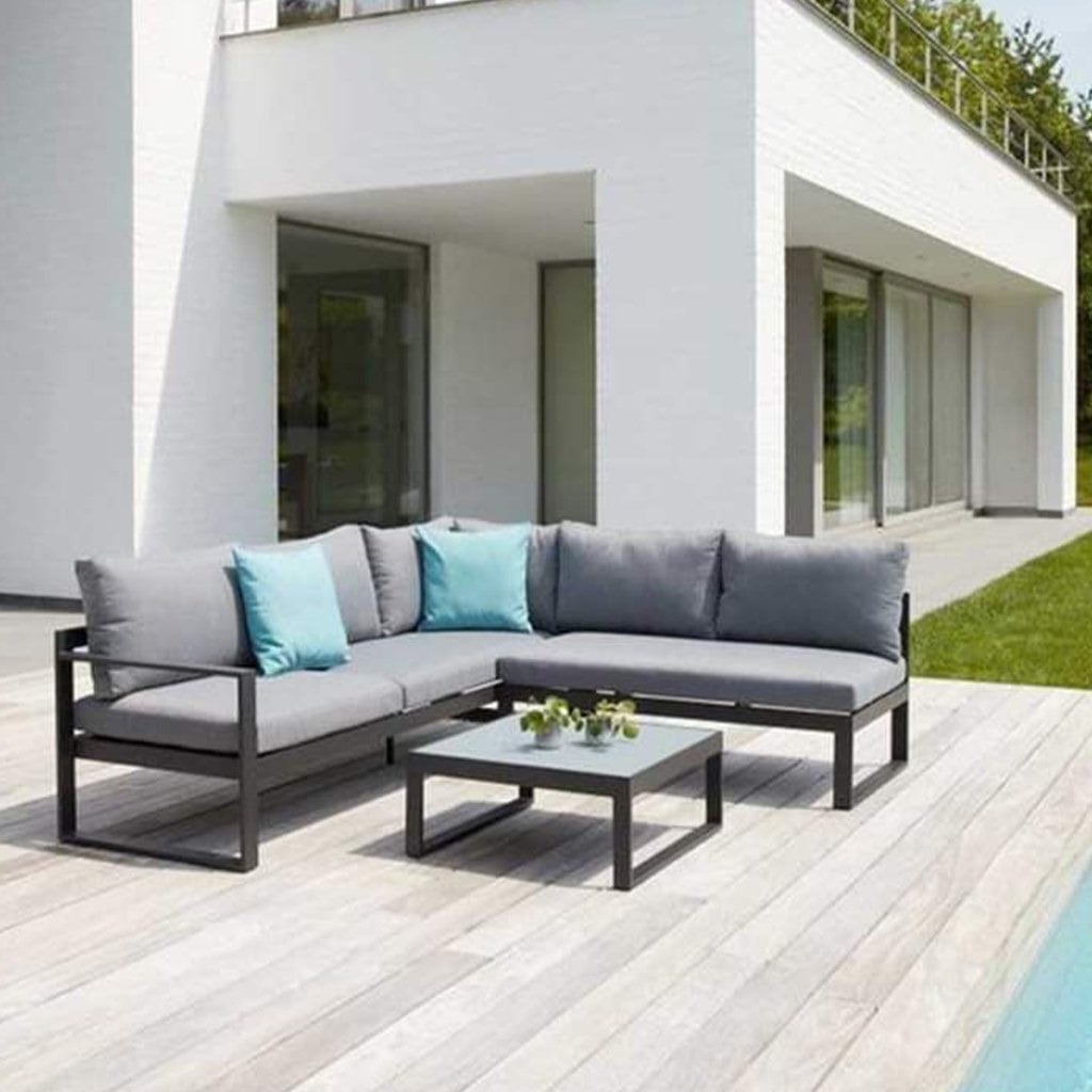 4_-_0 (1) اثاث خارجي معدني كنبة 3 مقاعد حديد ورخام رمادي أسود مودرن - الصورة 1