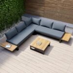 اثاث خارجى معدنى طقم حديد 3 قطع رمادي بتصميم عملي مودرن