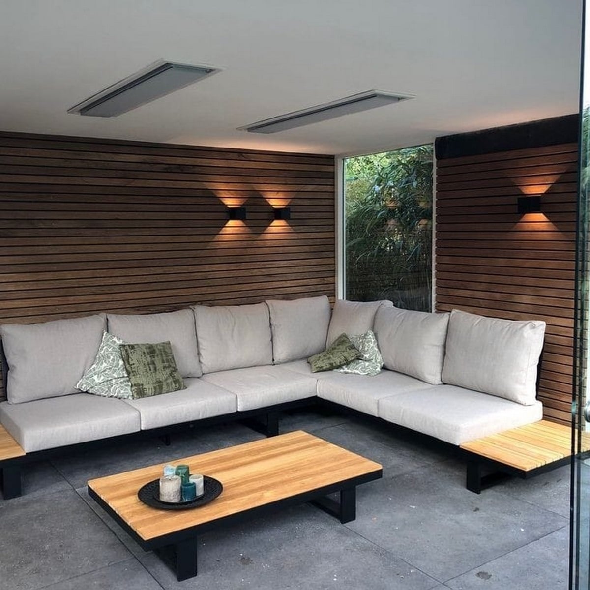 ALEOUT73027-ENV (2) اثاث خارجى معدنى ركنة ستيل مودرن 270سم اسود واوف وايت - الصورة 1