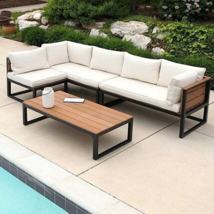 اثاث خارجى معدنى طقم ستيل مودرن 4 قطع اسود وابيض