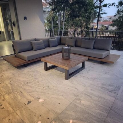 اثاث خارجى معدنى ركنة ستيل وتر بروف أسود رمادي مودرن