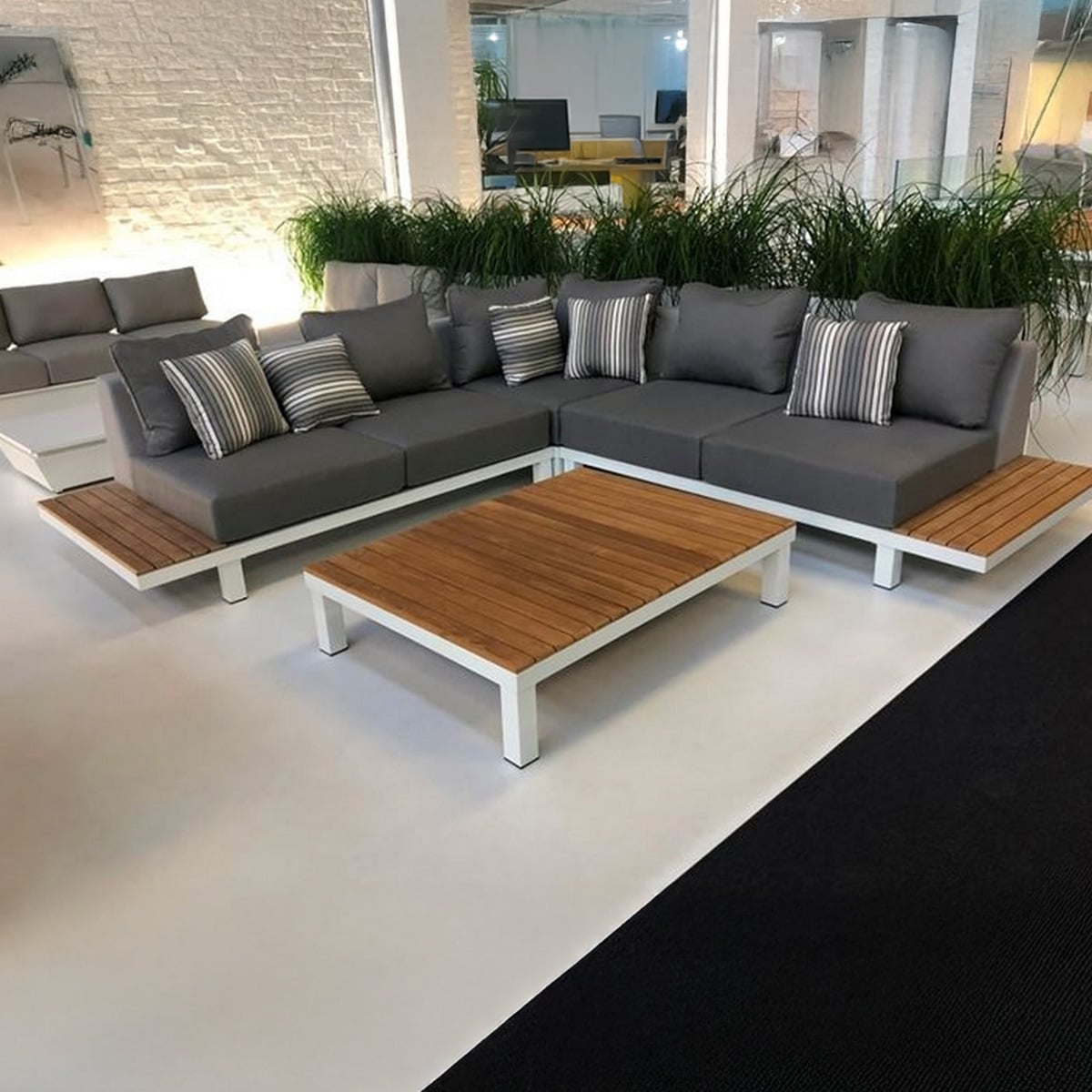 ALEOUT73034-ENV اثاث خارجى معدنى ركنة ستيل مودرن 260سم ابيض ورمادي - الصورة 1