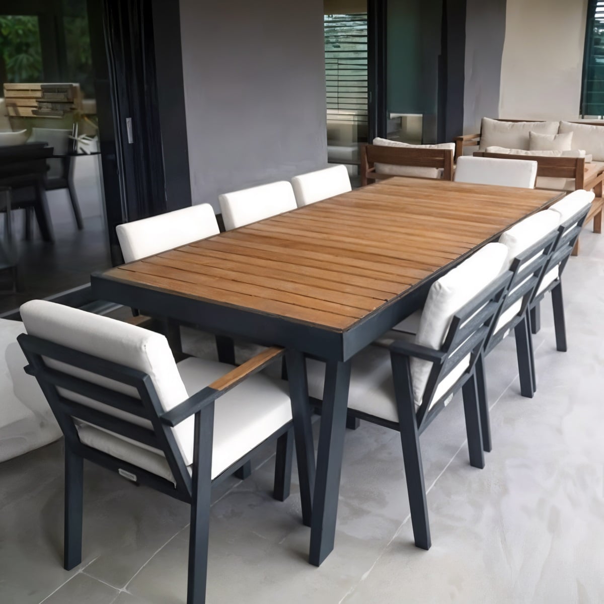 freepik__enhance__31205 (1) اثاث خارجى معدنى سفرة حديد وخشب 9 قطع أسود فاخر - الصورة 1